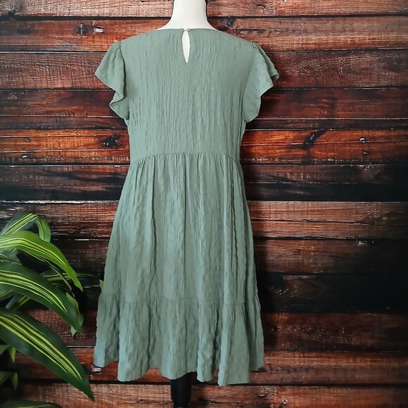 Mason & Belle Dress M Sage Green Textured Swing Flutter Sleeve Pockets NEW - Picture 3 of 11